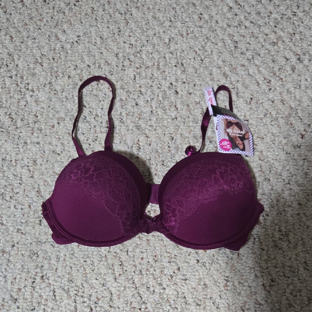 Lace Trimmed Burgundy Bra